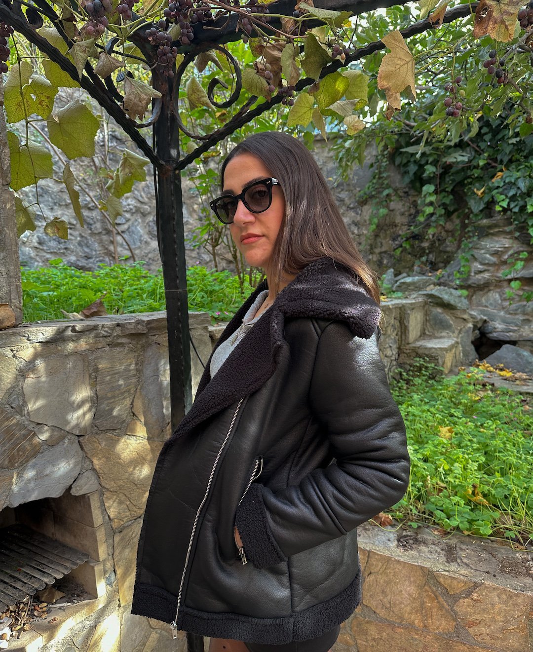 Siyah Kürklü Biker Mont