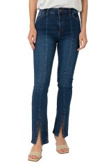 Paçası Yırtmaçlı Skinny Kot Pantolon Koyu Mavi