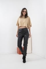 Siyah Normal Bel Skinny Vegan Deri Pantolon