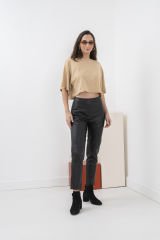 Siyah Normal Bel Skinny Vegan Deri Pantolon