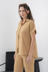Camel Kısa Kol Düğmeli Gömlek & Pantolon Takım