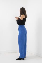 Saks Mavisi Tek Pli Bol Paça Pantolon