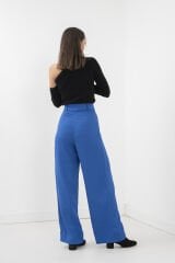 Saks Mavisi Tek Pli Bol Paça Pantolon