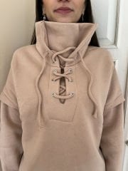 Bej Kuşgözü Detaylı Şardonlu Kumaş Sweatshirt