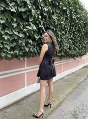 Siyah Fiyonklu Mini Elbise