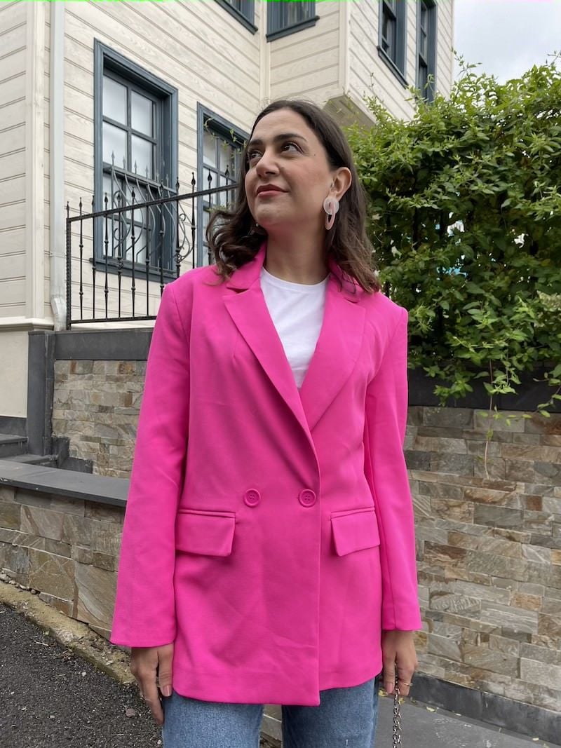 Fuşya Tek Düğmeli Blazer Ceket