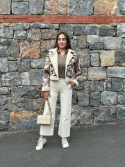 Renkli Peluş Crop Mont