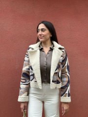 Renkli Peluş Crop Mont