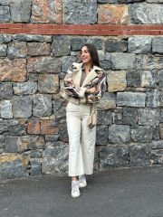 Renkli Peluş Crop Mont