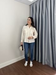 Ekru Çift Cepli Oversize Gömlek